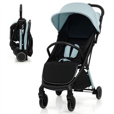 Baby Stroller Lightweight Infant Stroller with Adjustable Backrest & Canopy Blue
