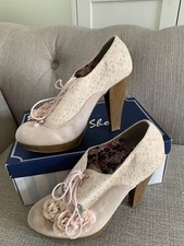 Ruby Shoo High Heeled Shoes Lace Up Cream & Pink 'Lily' Size 7