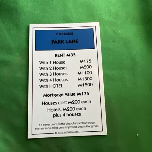 Monopoly park lane card for - card,