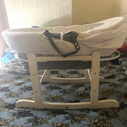 White wicker oval moses basket - wicker,