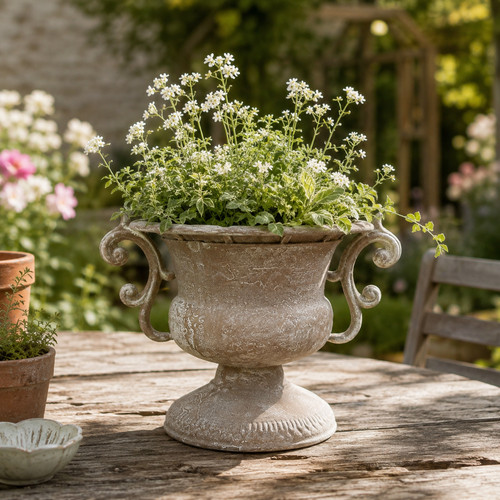 Antique metal urn planter with - antique,