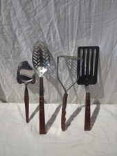 Vintage Prestige Wooden Handle Kitchen Cooking Utensils Stainless Steel Bundle