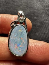 Vintage 925 Sterling Silver Big Fiery Boulder  Opal Pendant