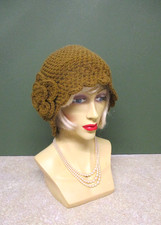 KHAKI  HAND CROCHET HAT WITH A