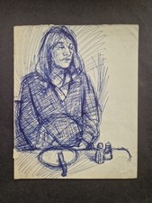 Robert Lenkiewicz Original Drawing – Unframed. At kitchen table