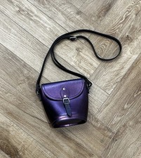 Zatchels Small Crossbody Satchel Bag Metallic Purple Leather Adjustable Strap