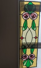 A Bold Vintage Stained Glass Fanlight Window Width 108cm Height 32cm