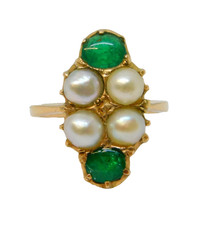 Art Nouveau 9ct Gold, Emerald & Pearl Set Dress Ring Antique c1910 Edwardian