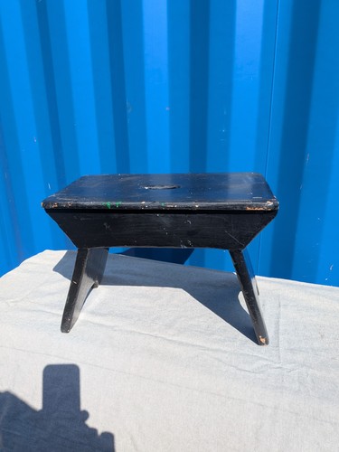 Black painted pine stool - black,