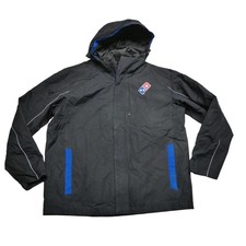Dominos Gear Jacket Mens Medium Black Hooded Delivery Uniform Coat Reflective