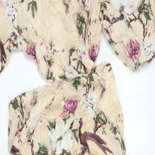 Linen Maxi Dress Floral Bird Botanical Size L 14 16 Bardot H&M RRP£65