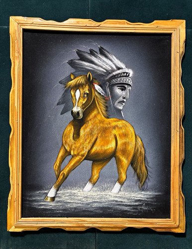 Vintage framed velvet painting - velvet,