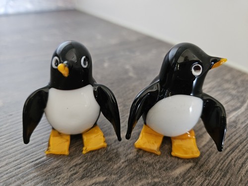Pair cute glass penguin - glass,