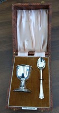 Post War Christening Silver Plated  Set Of Spoon And Egg Cup in Presentation Box