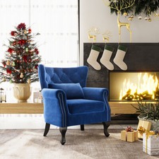 Retro Blue Velvet Armchair
