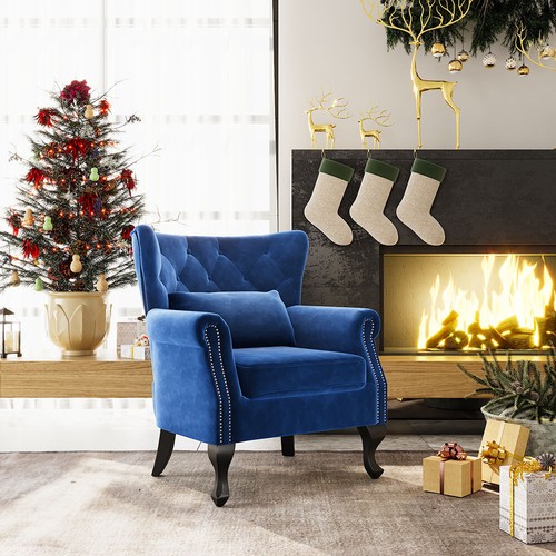 Retro blue velvet armchair - retro,