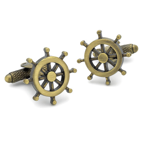 Ship wheel cufflinks onyx - wheel,