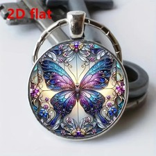 Butterfly Glass Dome Keyring | 3D Effect Blue Purple Butterfly Gift UK Handmade