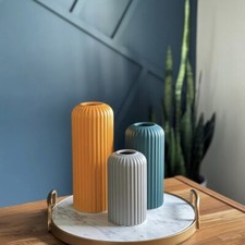 Anthropologie Set/3 Large Colorful Boho Ceramic Stoneware Geometric Flower Vase