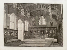 1807 Antique Print; Christ Church Oxford Hall after J.M.W. Turner