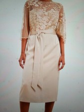 Joanna Hope Latte Mother Of The Bride  Lace Scallop Sleeve Satin Dress Size 28 