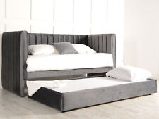 Marcella Fabric Single Daybed With Pull-Out Guest Trundle Bed Sitting Sleeping