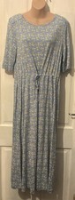 White Stuff Blue Floral Leaf Midi Dress With Drawstring Waist Size 16