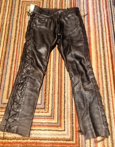 Black leather laced biker - leather,