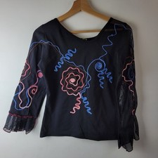 Save The Queen Women Size L Black Embroidered Boho Blouse Top Casual Smart
