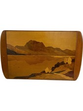 Vintage Wooden Serving Tray Marquetry Loch Maree Landscape Scotland Handcrafted