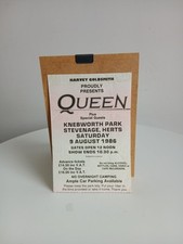 Queen Knebworth Park 1986 Concert Ticket Stub Final Freddie Mercury Concert 