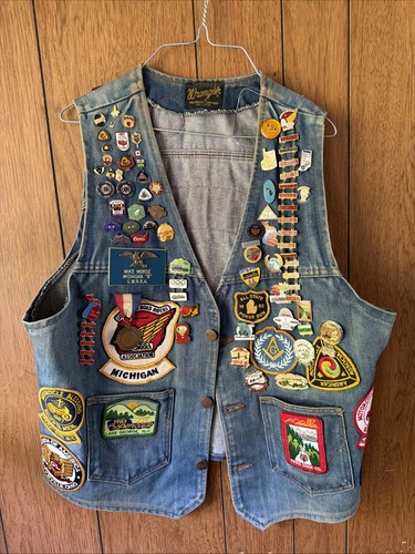Vtg wrangler denim biker - biker, vest