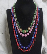 Vintage Glass Necklaces x 4 Red,  Blue,  Green & Gold,  PinkyPurple ~  00D