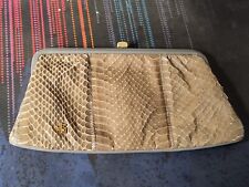 Jane Shilton grey beige leather clutch bag genuine snakeskin vintage good 