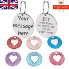 Engraved Dog Tag Personalised ID Tags Name Disc Pet Cat Dog Heart Shaped Tags