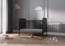 Solid Wood Large Walter Baby Black Cot Bed – optional Fibre Mattress 140x70x10cm