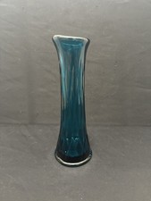 Vintage Teal Glass Swung Vase