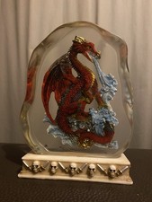 Dragon In Glass Ornament Mythic Gothic Fantasy Figurine with Skull Stand Decor