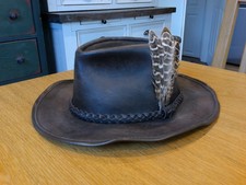 MENS COUNTRY LEATHER FEDORA / TRILBY STYLE HAT, MEDIUM ,  7, 56CM  NICE PATINA !