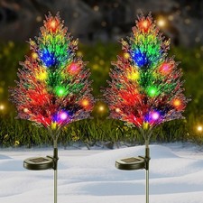 2x Solar Christmas Tree Stake Lights Outdoor Xmas Tree Pathway Lawn Light Decor