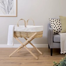 Clair de Lune Essentials Moses Basket With Natural Stand L835xW370mm Age 6 Month