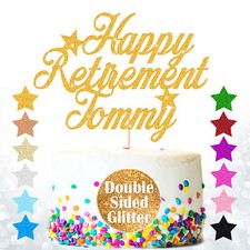 Personalised Glitter Cake Topper Happy Retirement Celebration Custom Any Name