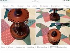 wood turned jewellery stand with bottom tray and revolving ear ring holder..8in 