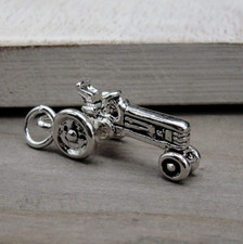Silver Tractor Charm - 3D