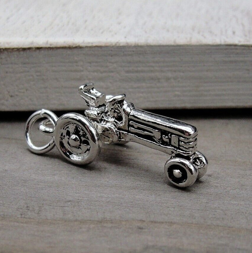 Silver tractor charm 3d - charm,
