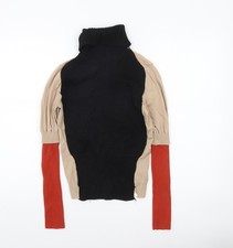 Karen Millen Womens Beige Black Red Roll Neck Wool Blend Jumper Size S