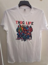 Thug Life White T Shirt With Horror Characters Print Pennywise Chucky Etc L