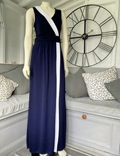 Phase Eight Navy Blue & White Jersey 60" Long Maxi Grecian Dress 12 