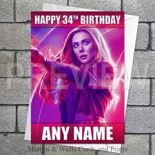 Scarlet Witch birthday card. 5x7 inches. Marvel. Wanda Maximoff. Personalised.