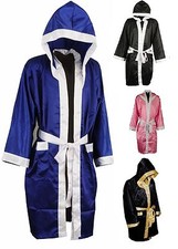 Maxx® MEN HOODED SATIN BOXING ROBE MUAY THAI BOXING KICK BOXING MMA BOXING v